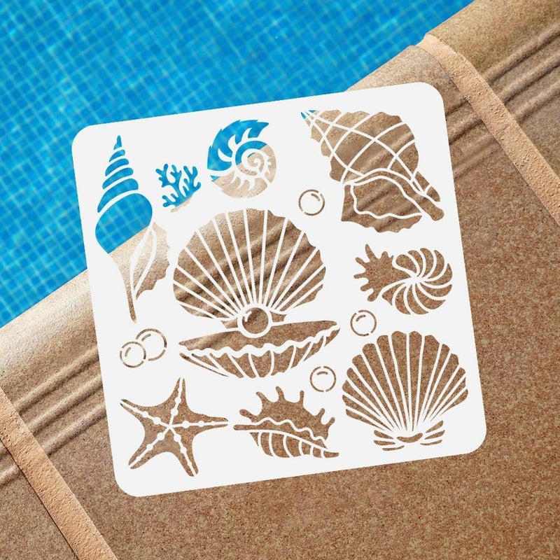 DOODLREAM Seashell Conch Stencil for Painting, 11.8"x11.8" Reusable Plastic Summer Ocean Animal Stencil Drawing Template, DIY Craft Paint Template for Wall Home Decor Wood Burning Journal Paper - Image 4